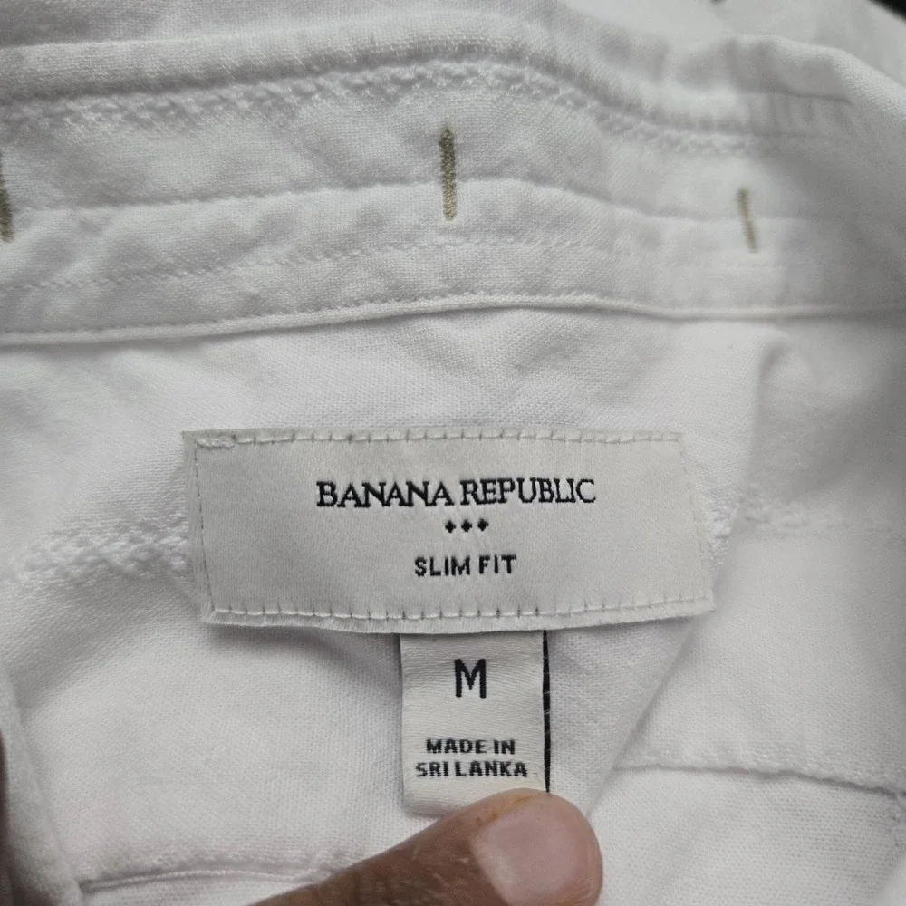 Banana Republic Slim Fit Embroidered Camp Shirt Mens Medium White Cabana Resort